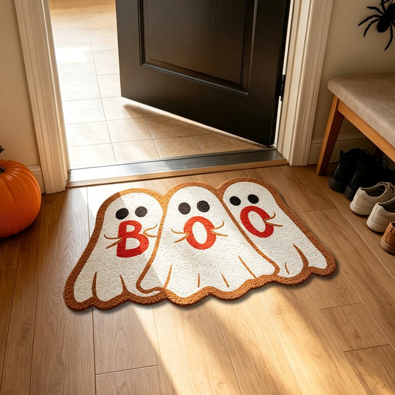Ghost Pattern Halloween Doormat - Ghost Bath Mat with Grip for Entryway & Bathroom - 36_Ghost Bath Mat_AJ