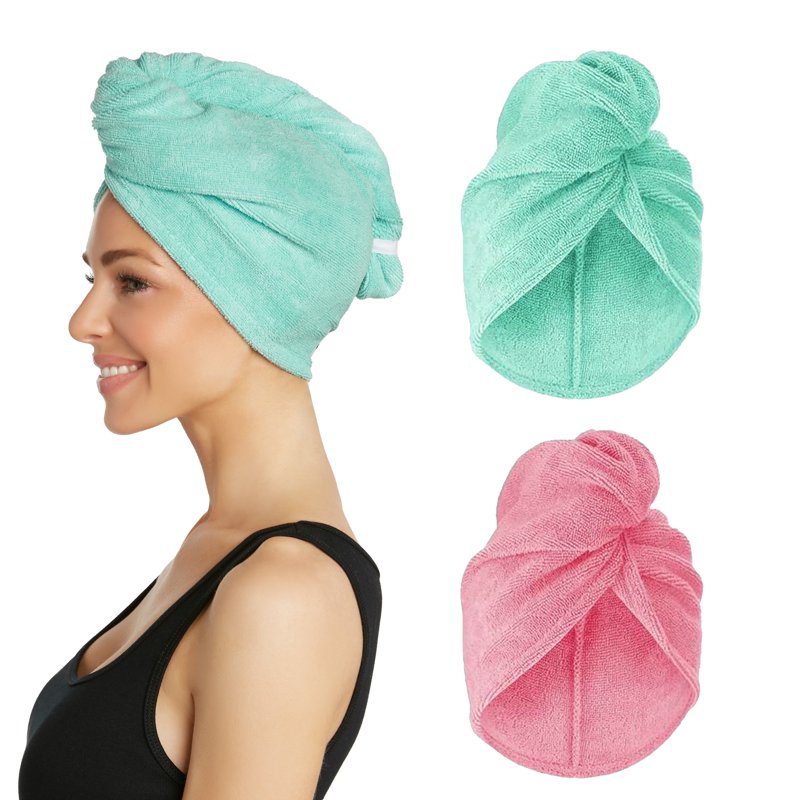 XL Pink Mint Microfiber Hair Towel Wrap 2 Pack - Extra Long & Quick Dry
