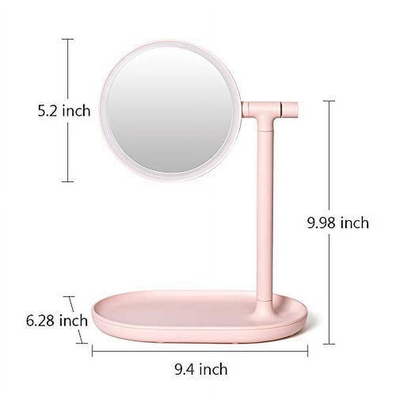 LED Lighted Vanity Mirror with Cosmetic Organizer Tray - Pink