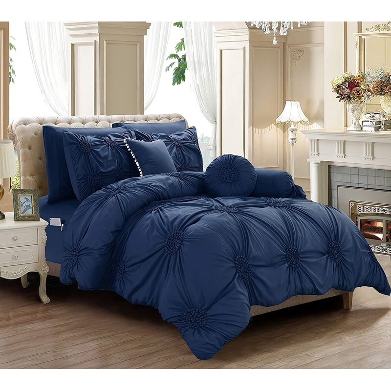 King Sunflower Bed-In-A-Bag Comforter Set Navy Blue - 10-Piece