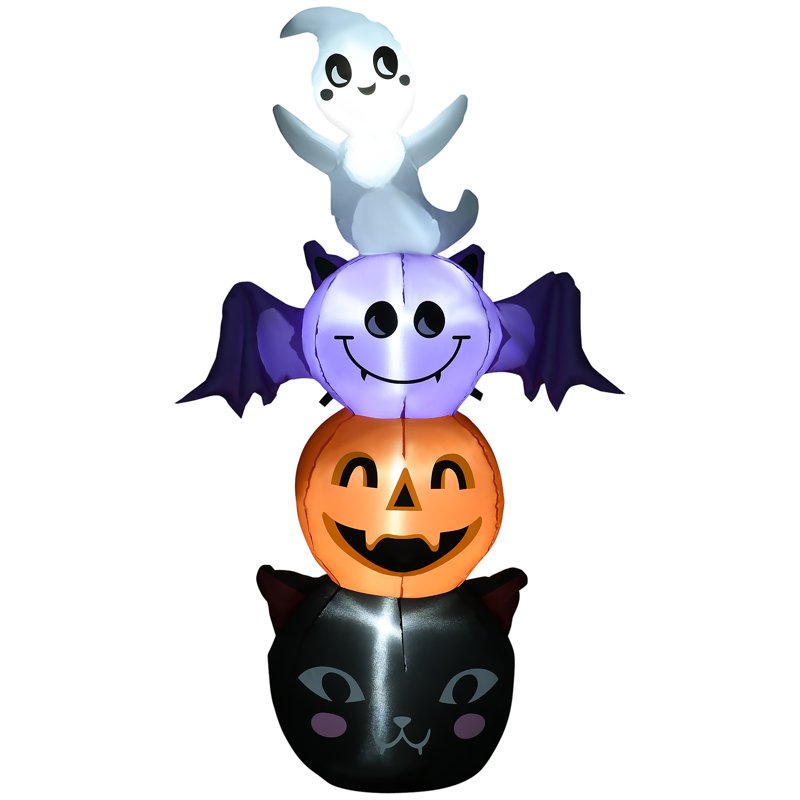 Halloween Inflatable Ghost Bat Pumpkin Black Cat Decor with LED Lights - 6FT