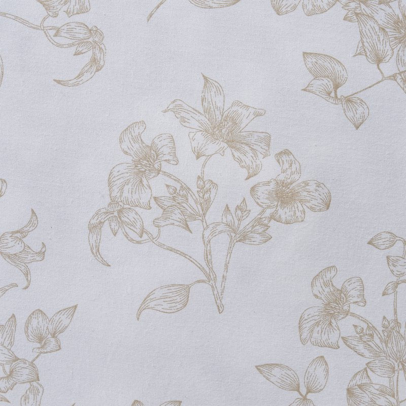 Decorative Pillow - Floral Toile with Pleated Trim - White & Beige - 18x18 Inches