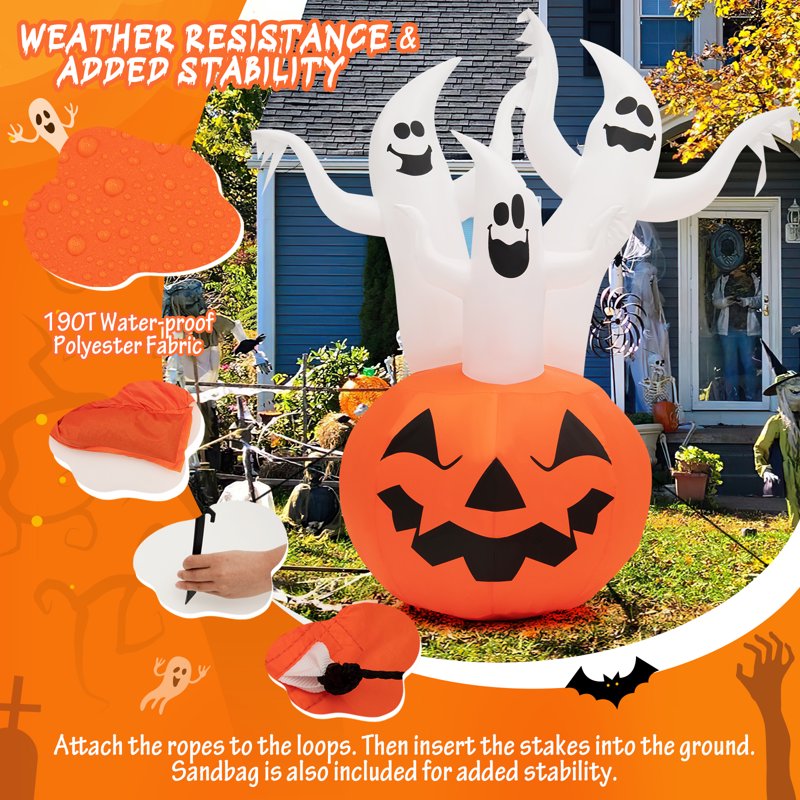 6FT Halloween Inflatable Decorations with LED Lights, Ghost and Pumpkin Dolls