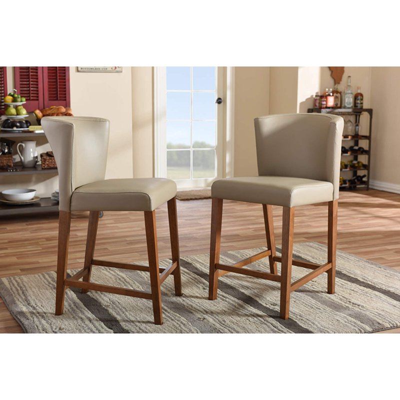 Olivia Mid-Century Modern Walnut Wood Pub Stool Set of 2