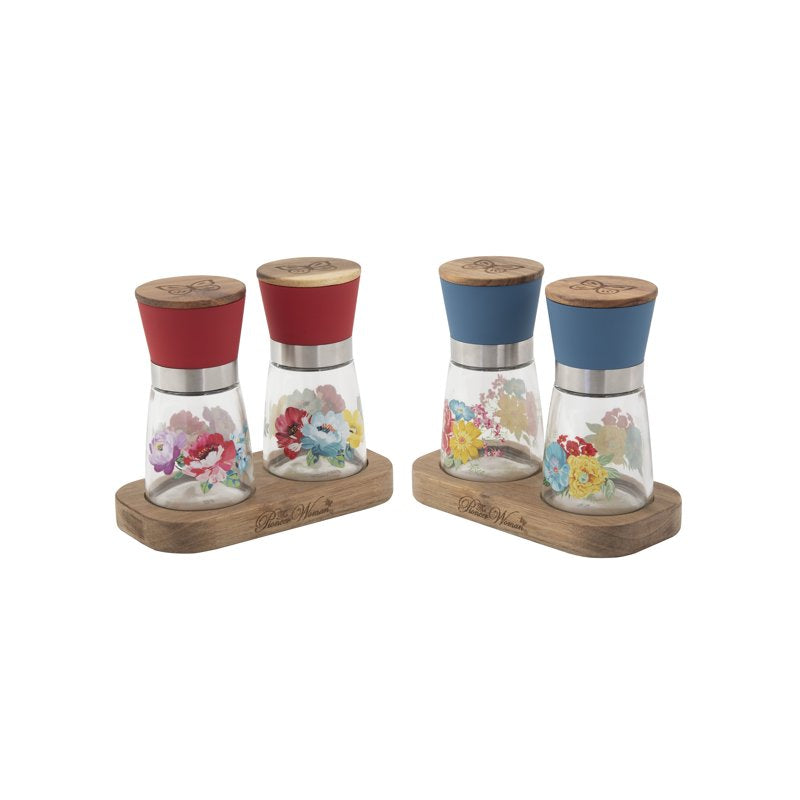 Sweet Romance Salt & Pepper Grinder Set - 3-Piece Glass & Wood