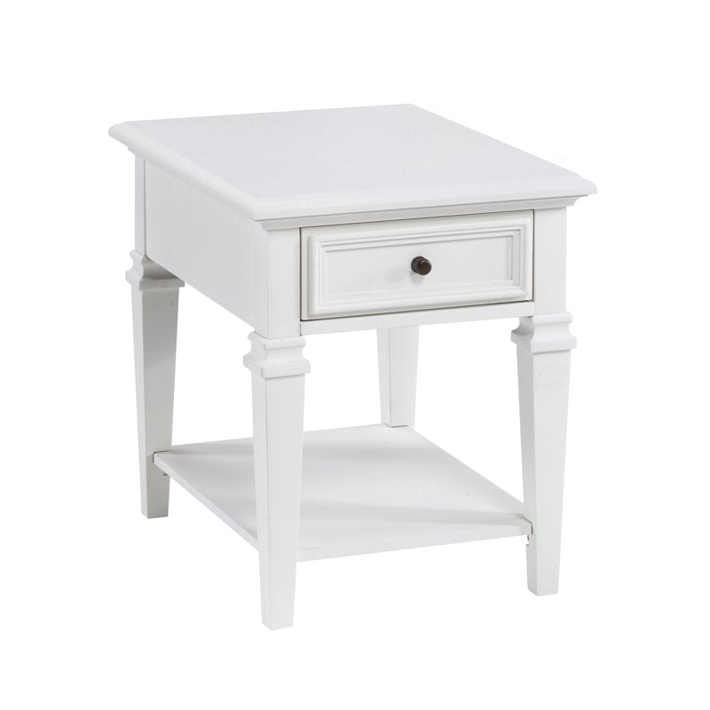 Modern Farmhouse End Table - Soft White with Drawer & Shelf