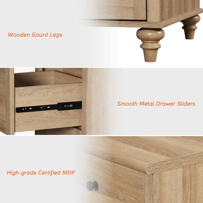 3-in-1 TV Stand for 75-90 Inch TVs - Oak Entertainment Center with Drawer & Glass Door