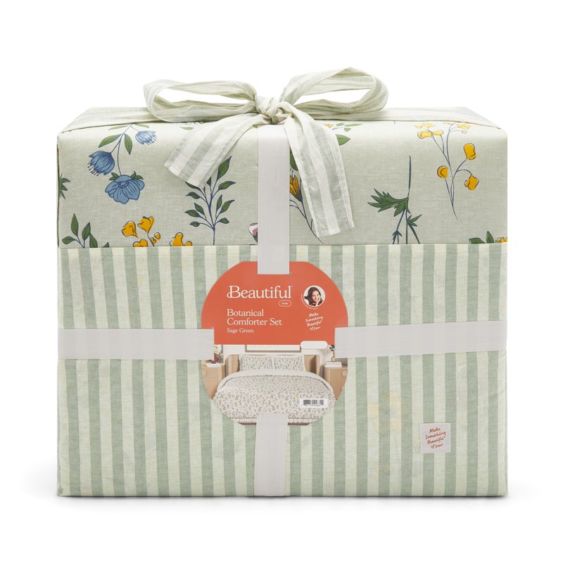 King Botanical Cotton Comforter Set - Sage Green Reversible Bed Bedding