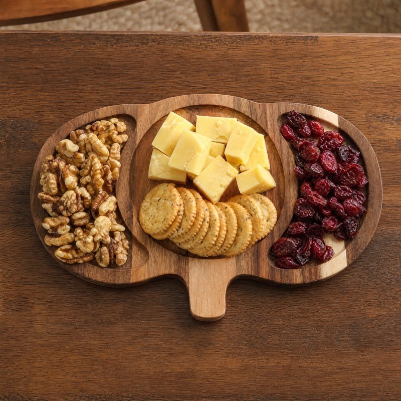 Wooden Pumpkin Serving Tray - Fall Cheese Board & Holiday Party Platter - Variation D