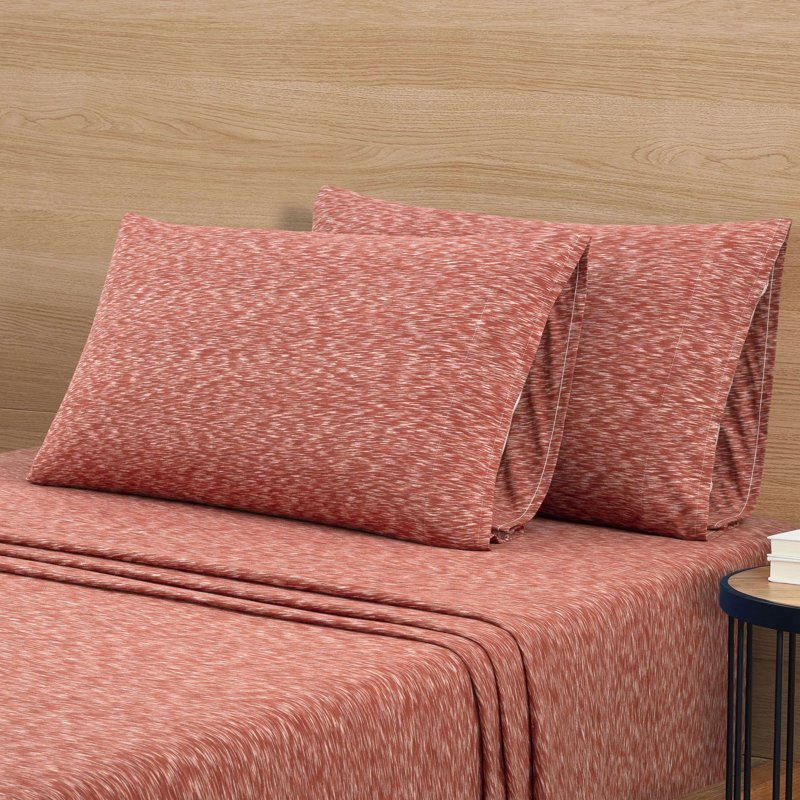 Mainstays Extra Soft 100% Cotton Jersey Bed Sheet Set - Queen, Red Canyon Crackle