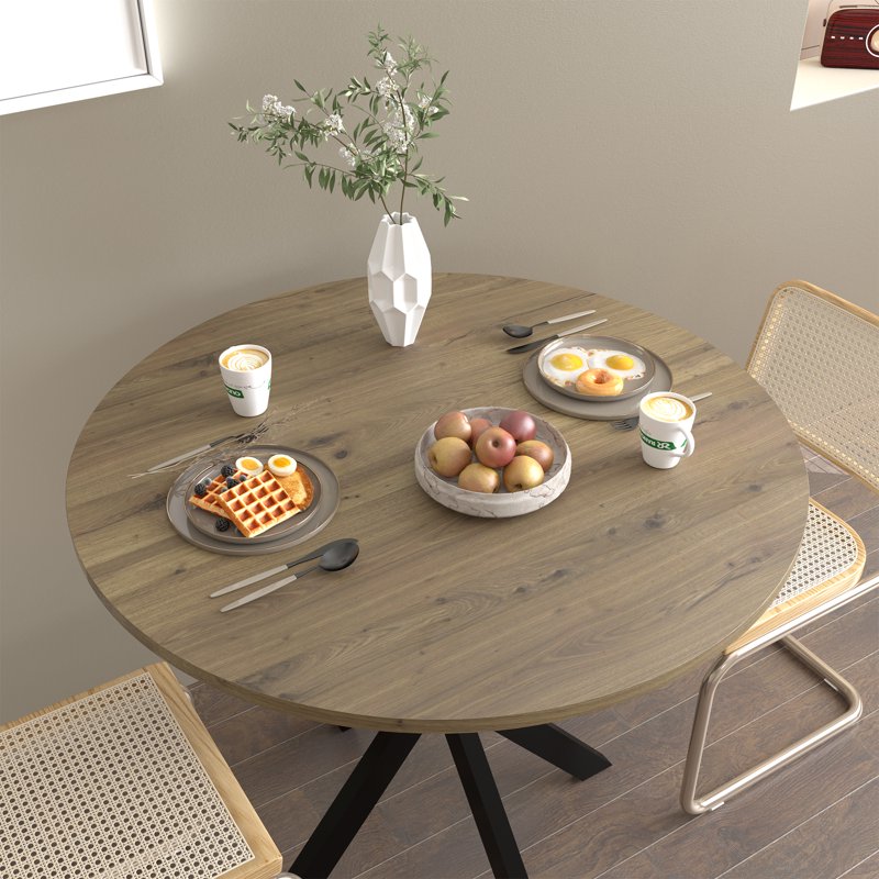 31.5" Round Dining Table for 2-4 - Small Kitchen Table with Wood Top & X-Shaped Metal Legs
