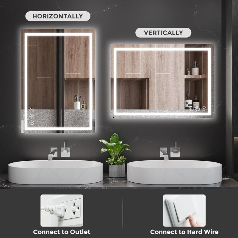 40x60 Inch LED Bathroom Mirror with Lights, Adjustable Brightness & Defogging
