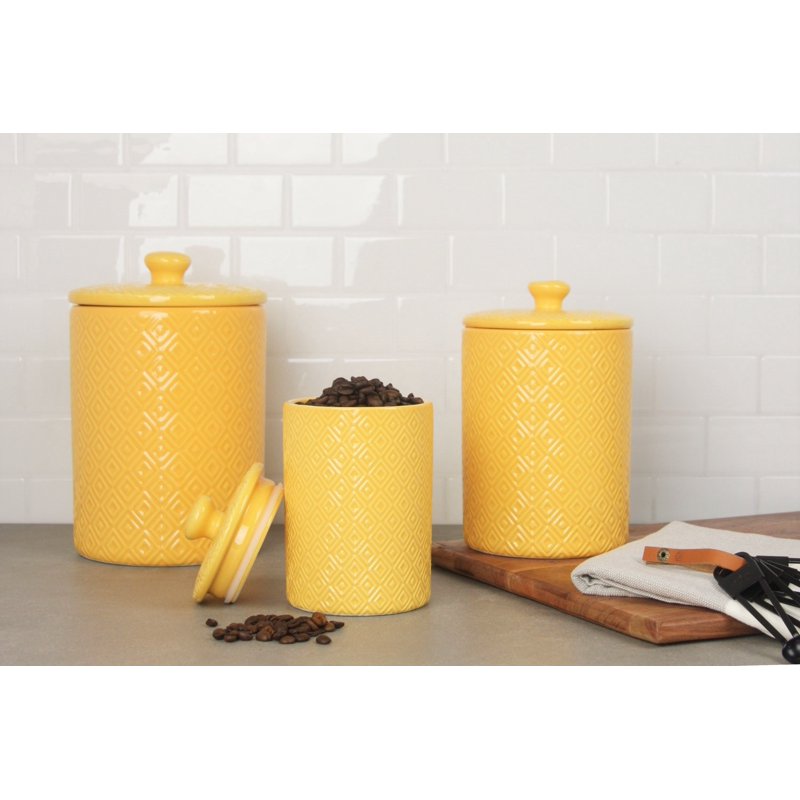 Diamond 3 Piece Canister Set - Yellow with Bamboo Lids