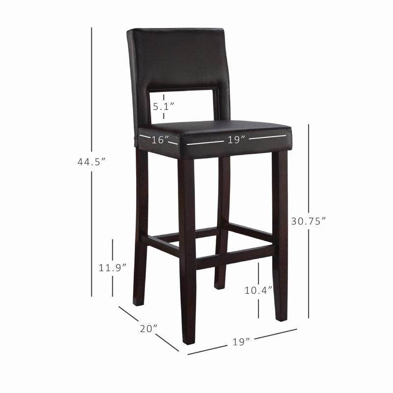 30.5" Brown Faux Leather Wood Bar Stool - Espresso Finish