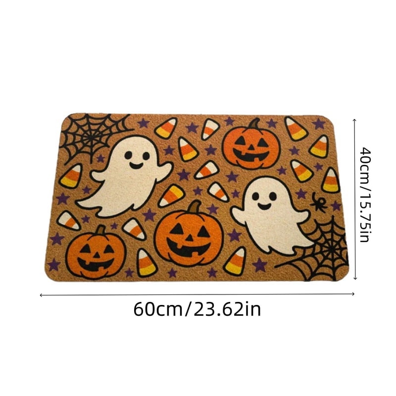 Halloween Doormat Ghost Pumpkin Web Entryway Rug 23.6x15.7in Secure-Grip Absorbent Coir - Variation of THIS listing