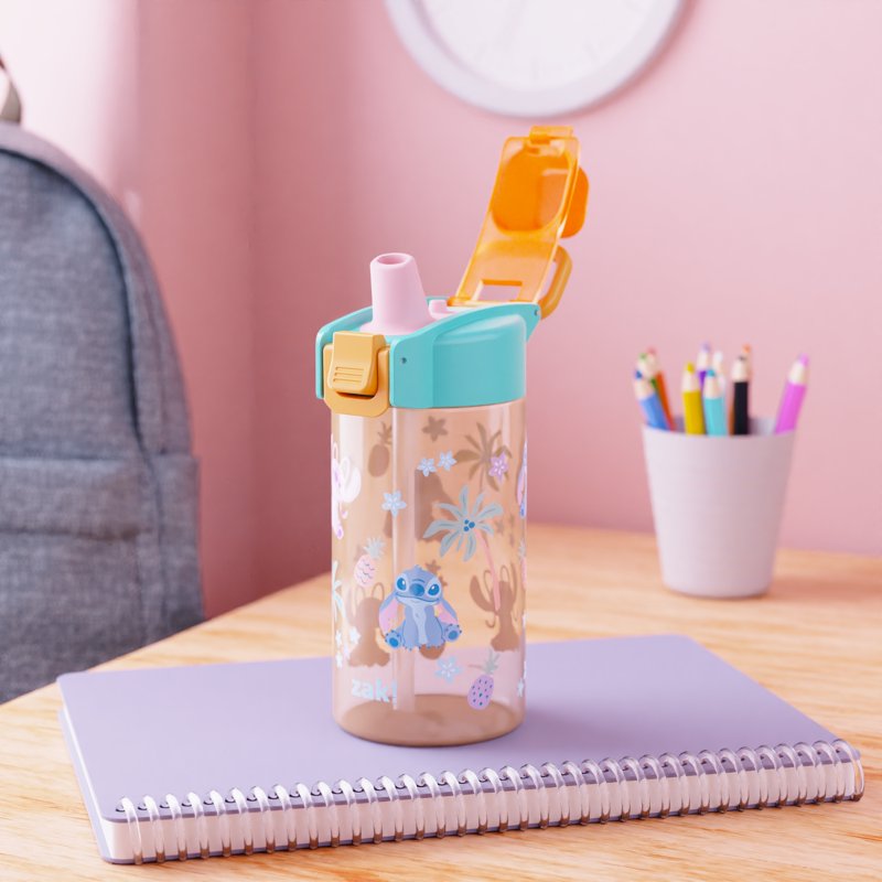 16oz Durable Plastic Water Bottle with Folding Handle - Stitch Pink