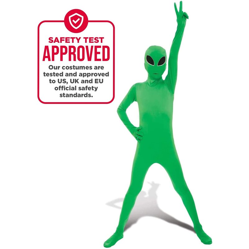 Kids Alien Morphsuit Costume L Green Halloween Fancy Dress - Glow-in-the-Dark