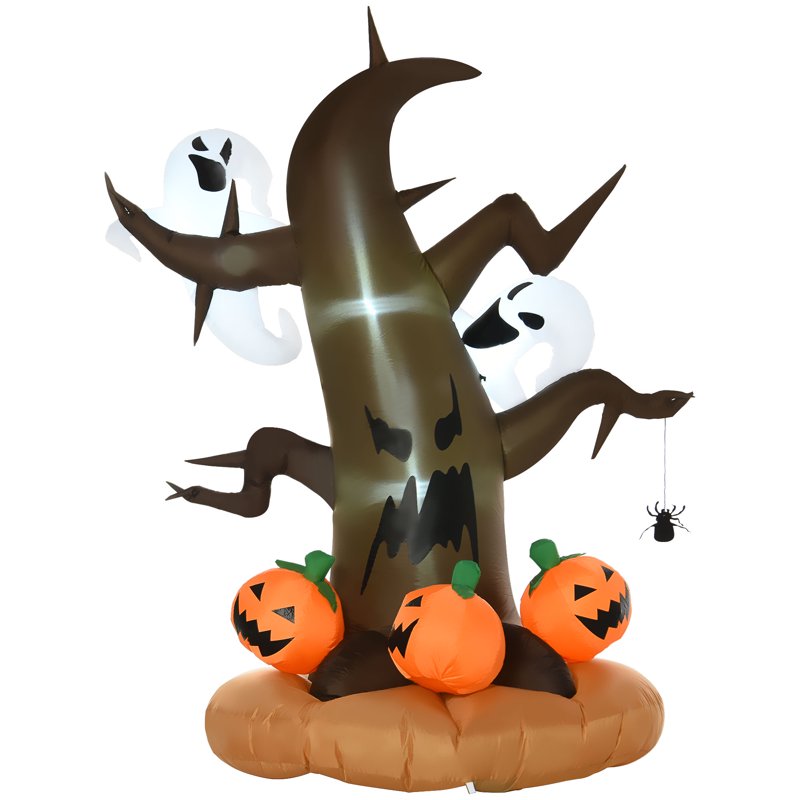 Lighted Outdoor Halloween Decoration Dead Tree with Ghost & Pumpkins - 8'