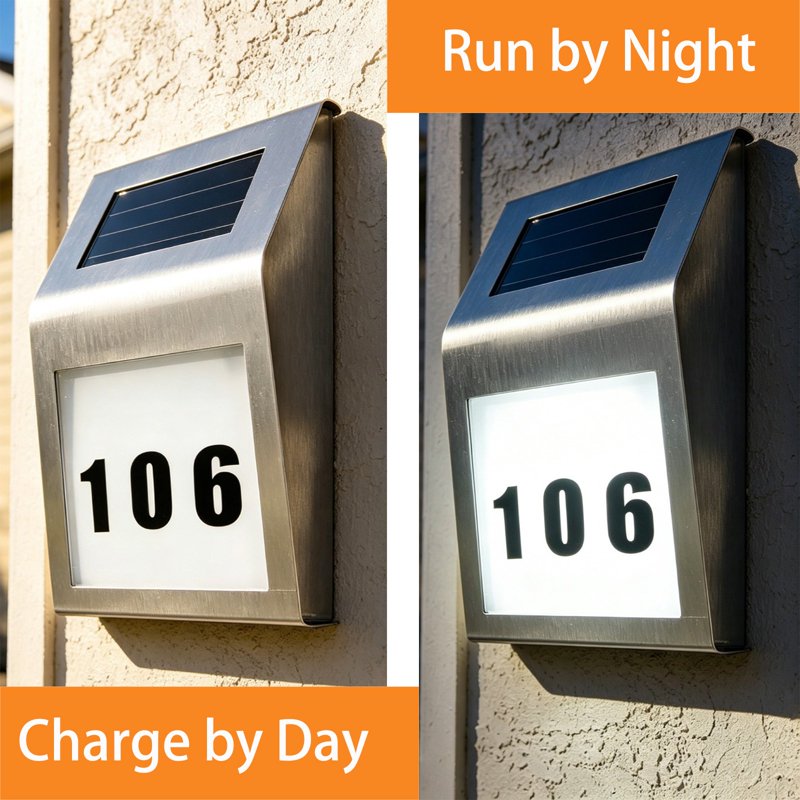 Solar House Number Light with Address Sign - Waterproof Wall Mount, LED Illuminated, Variation H