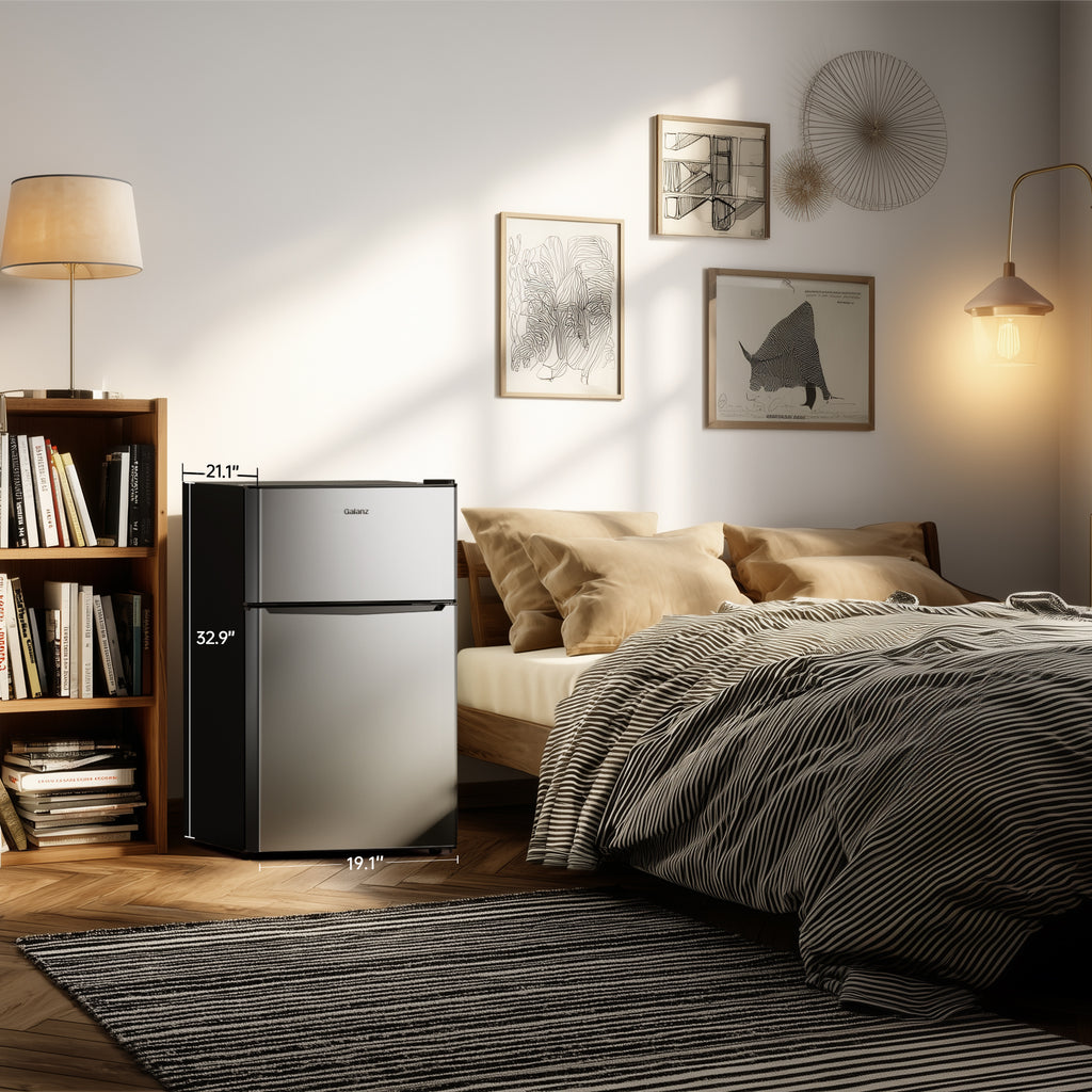 3.1 Cu Ft Two Door Mini Fridge with Freezer - Stainless Steel