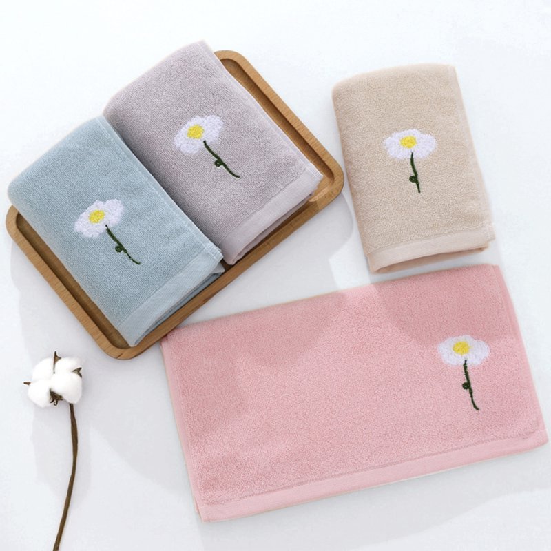 Cotton Hand Towels Set - Floral Embroidered, Soft Absorbent, 13x30 Inch, Light Brown, 2-Pack