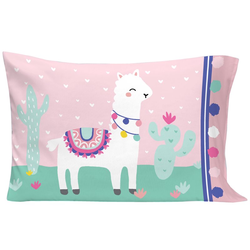 Toddler Bedding Set 4-Piece Llama Pink Comforter Sheets Pillowcase