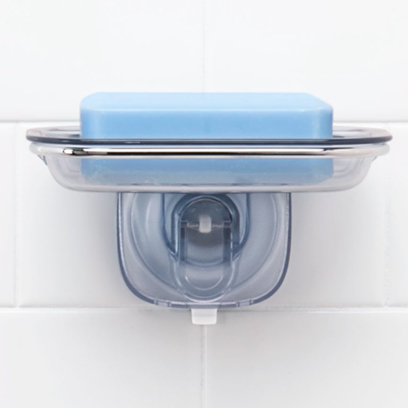 OXO StrongHold Suction Soap Dish - Drainable Bathroom Soap Holder, 3.25 x 5.85 x 7.90 Inches
