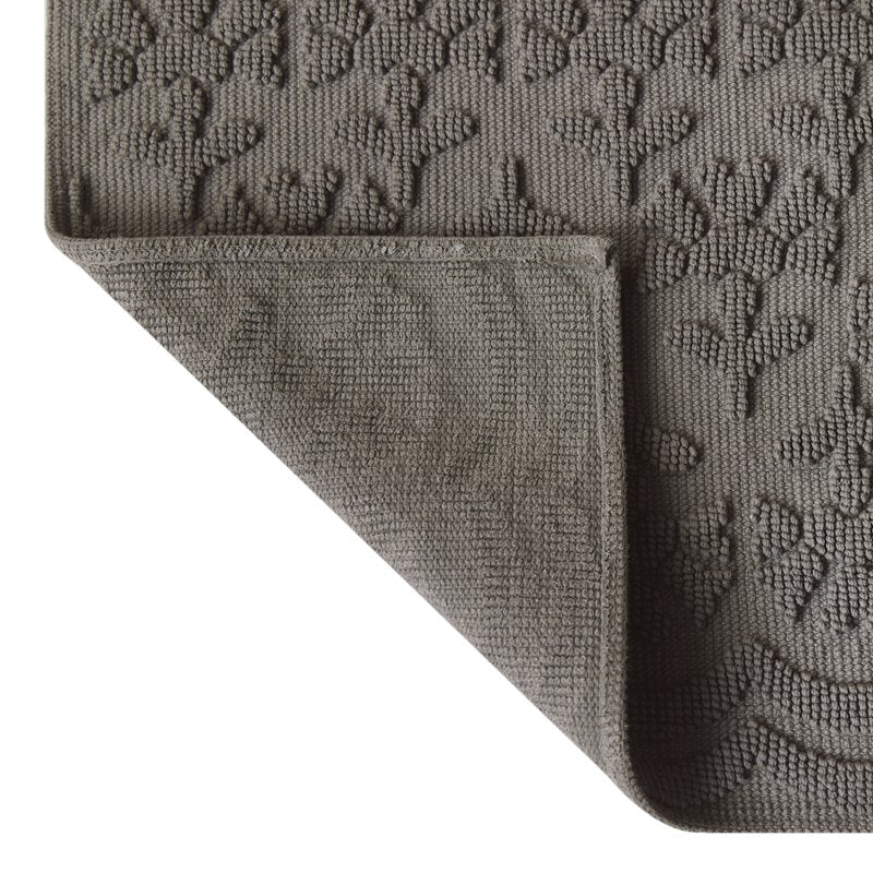 Floral Block Scallop Bath Runner Rug Set Charcoal Grey 24x60 - Cotton, Non-Slip
