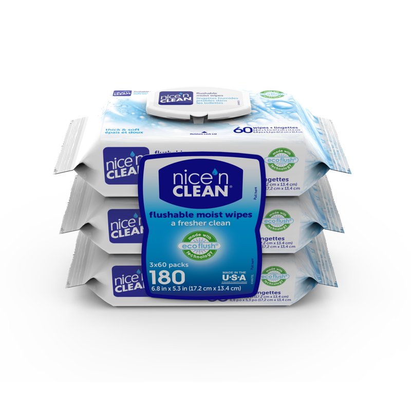Flushable Wet Wipes, Plant-Based Septic Safe Bathroom Wipes, 180 Count