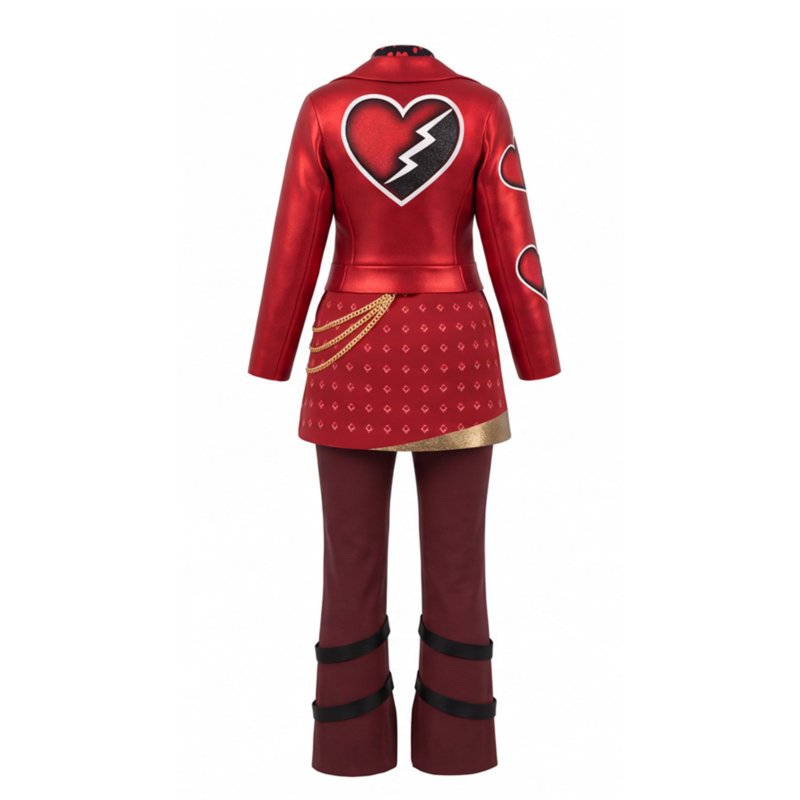 Girls Red Wonderland Costume 3-Piece Heart Graphic Jacket Skirt Leggings Set - Wine, 4-5T