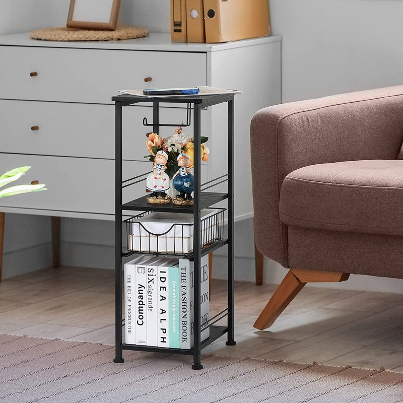 Black 3-Tier Freestanding Bathroom Shelf with Drawer and Toilet Paper Holder - Oumilen