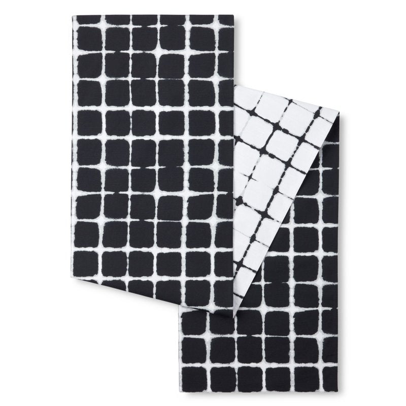 Shibori Reversible Black Table Runner - 72" x 14" Cotton Blend