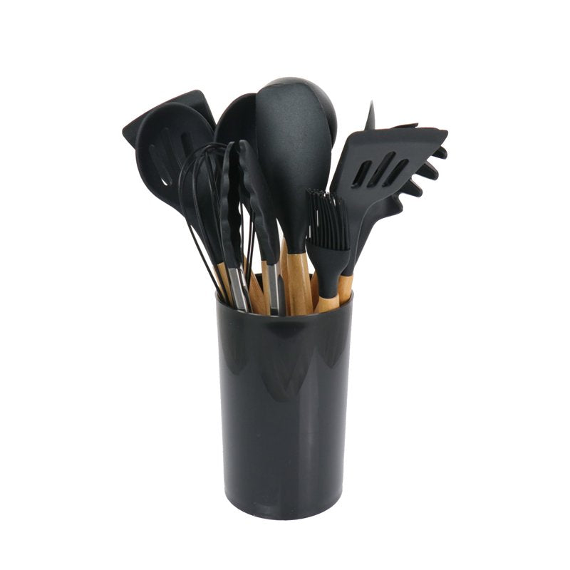 12 Piece Silicone and Wood Cooking Utensil Set - Black