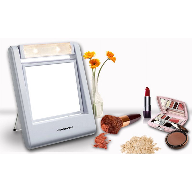 5.5-Inch Travel Makeup Mirror with 5X Magnification and Warm LED Lights