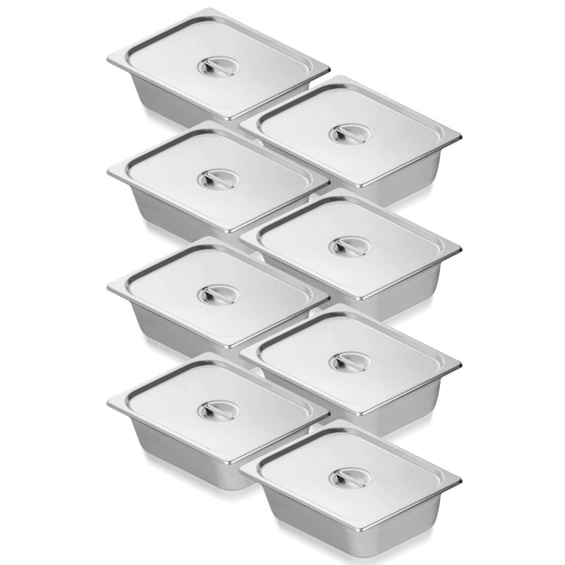 Half-Size Stainless Steel Steam Table Pans Set - 8 Pans, 4" Depth