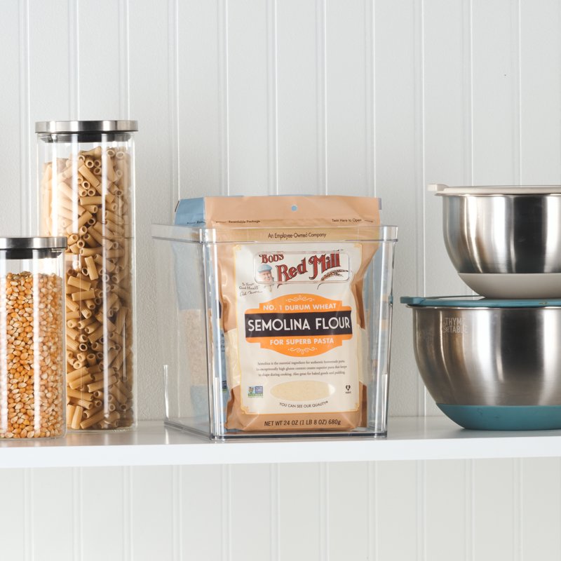Large Clear Plastic Pantry Storage Bin with Handles - 12x7.5x8 Inches