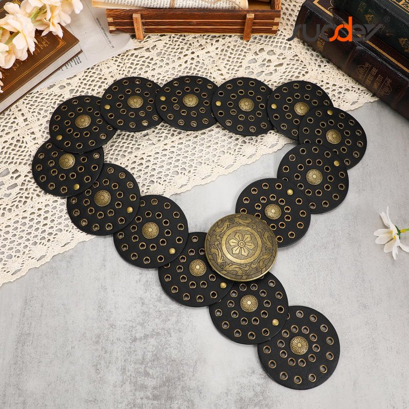 Women's Wide Western Leather Boho Concho Belt for Dress Jeans - Black, Up to 37"
