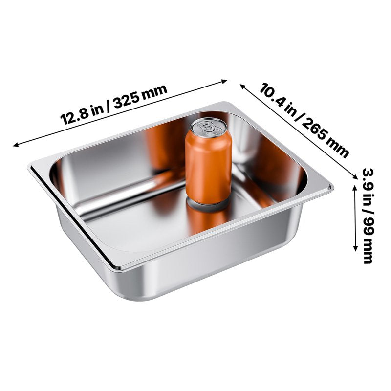 Stainless Steel Steam Table Pans - 6 Pack, 1/2 Size, 4" Deep