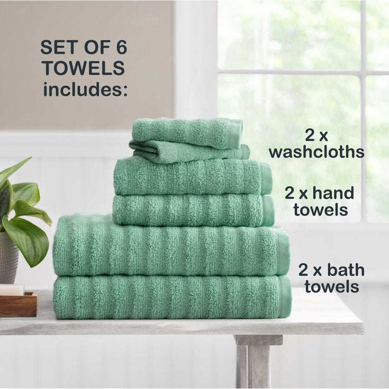 Performance Cotton Textured Bath Towel Set - Green Sage, 6 Pieces