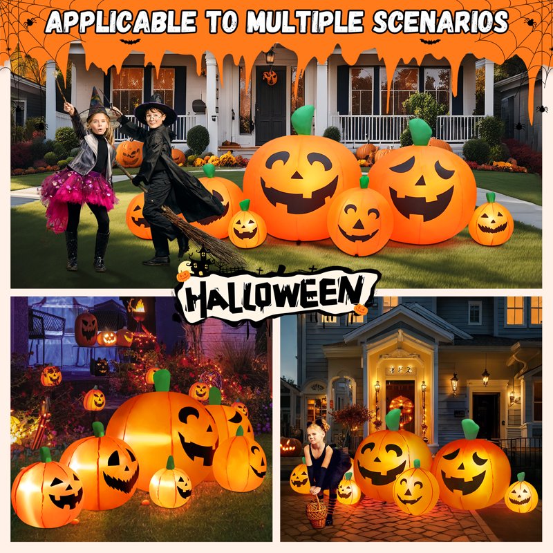 7-Pumpkin Halloween Inflatable Yard Decoration with LED Lights - 8FT