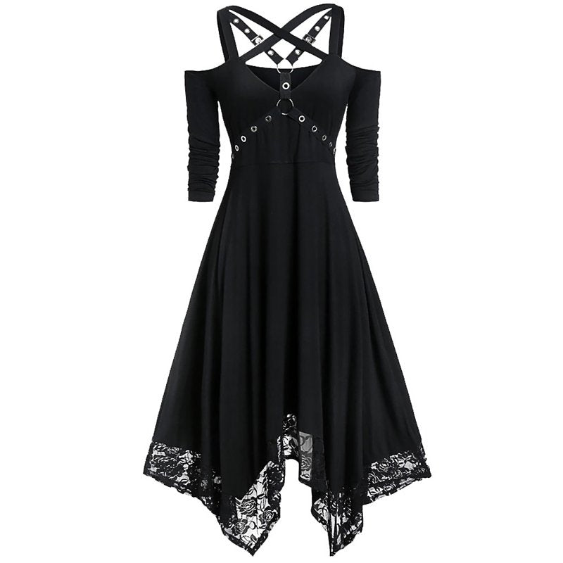 WQRG1 Black Gothic Renaissance Dress for Women 15th Century Cosplay L