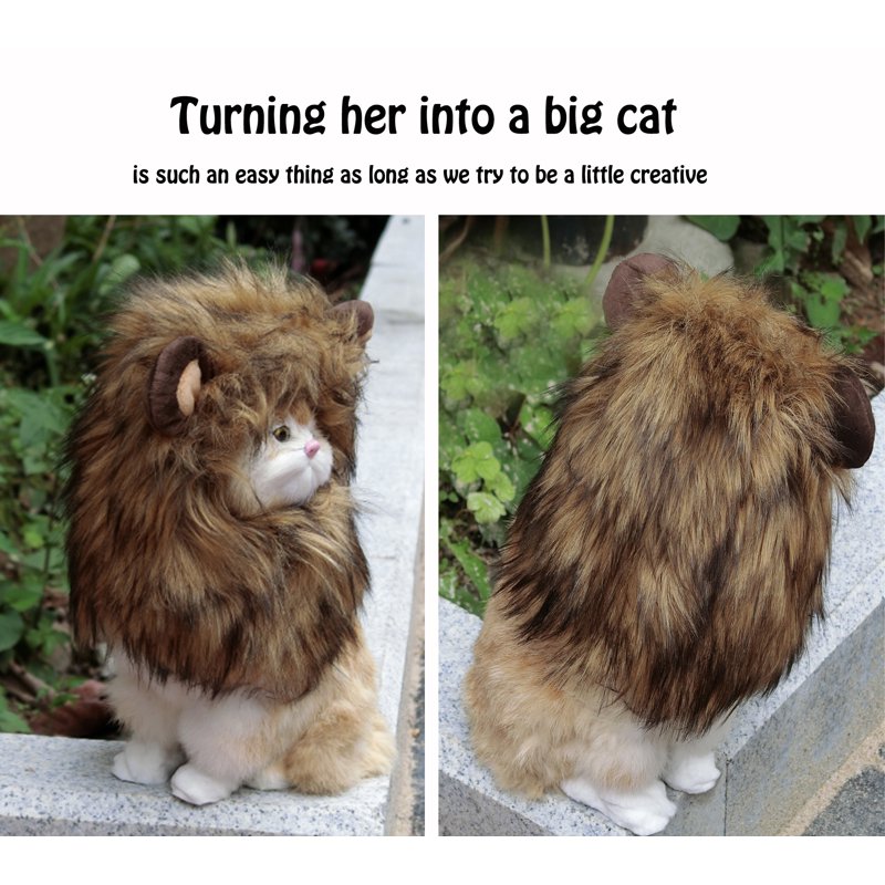 Lion Mane Wig for Cats - Small Size Brown Furry Pet Costume Accessory