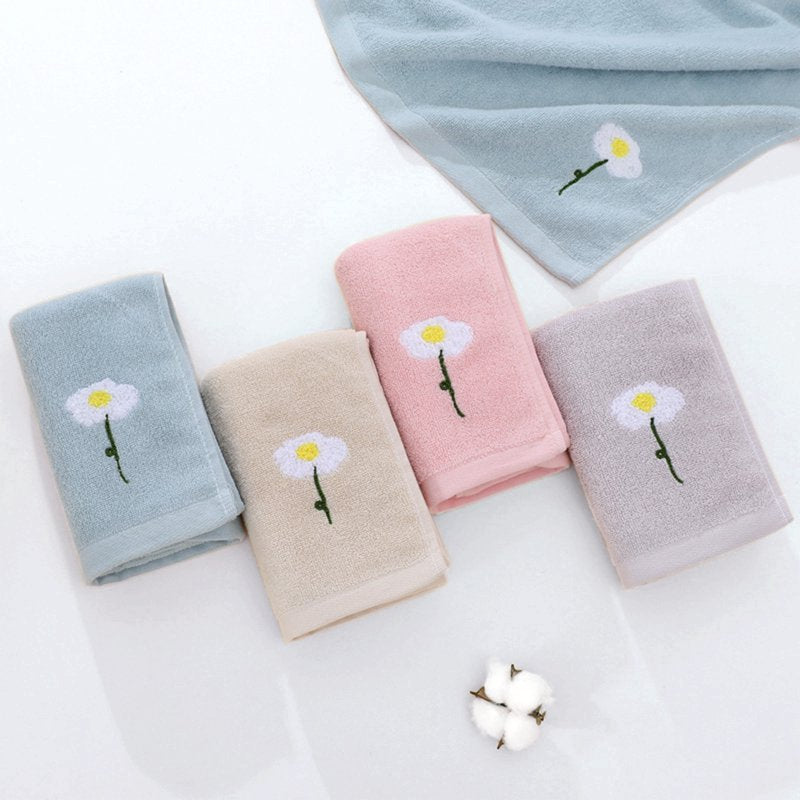Cotton Floral Hand Towels Set - Light Brown 2-Pieces - Absorbent & Soft
