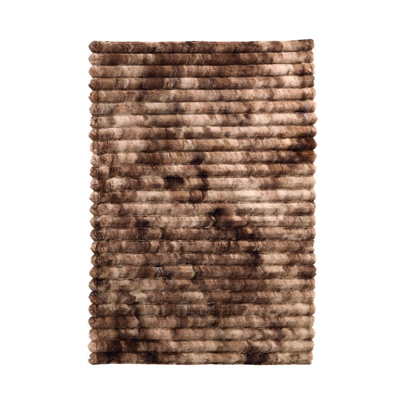 Channel Brown Marble Faux Fur Oversized Throw Blanket - 50x72 Inches - Reversible Microfiber