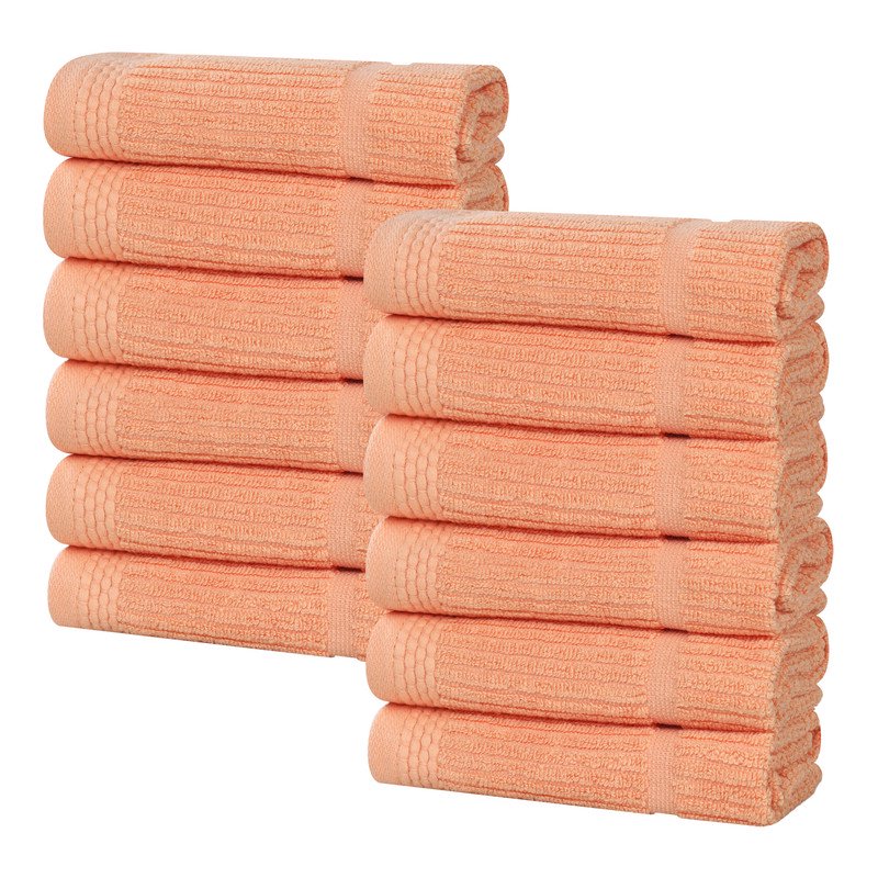 Peach Cotton Viscose Blend Face Towels Set of 12 - Soft, Absorbent, Medium Weight
