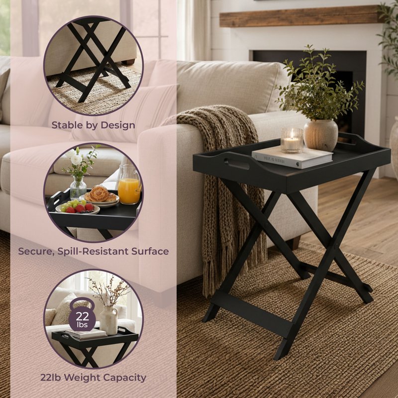 Folding End Table with Removable Tray - Multiple Colors