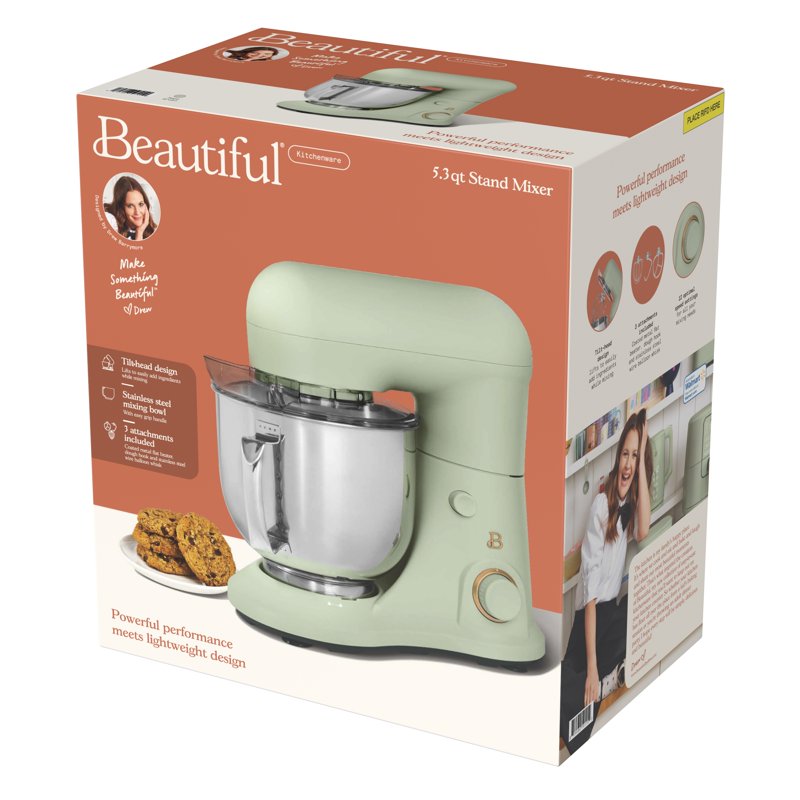 5.3 Qt Stand Mixer - Sage Green with Beater, Dough Hook, Whisk