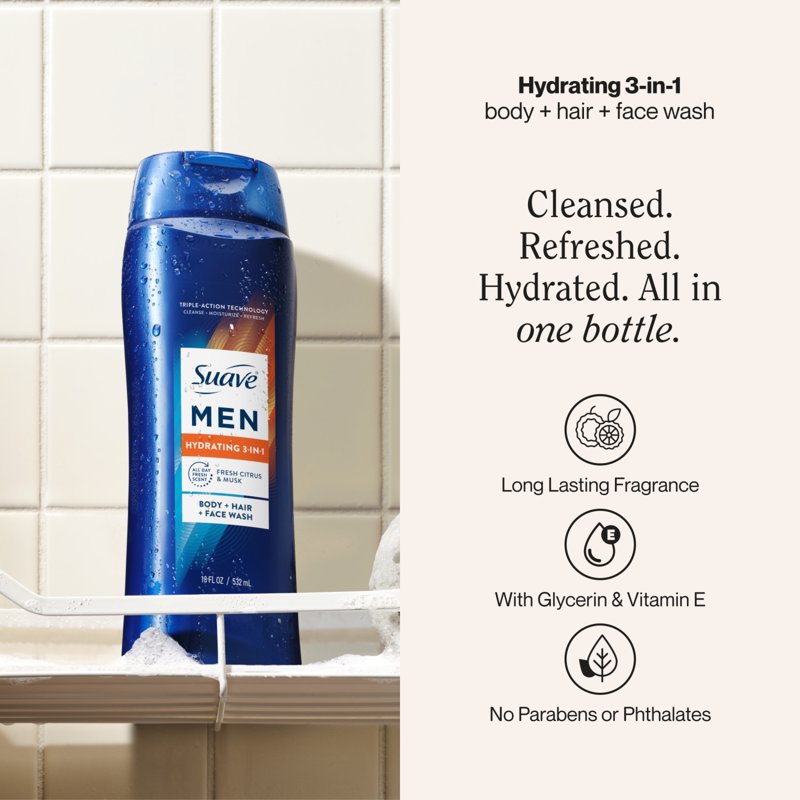Hydrating 3-in-1 Body, Hair & Face Wash with Glycerin & Vitamin E