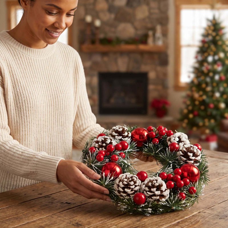 Artificial Christmas Wreath Front Door Holiday Farmhouse Decor - 004 Christmas