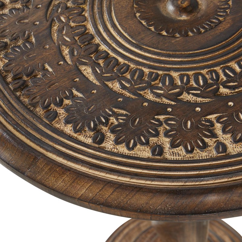 Handmade Intricately Carved Floral Accent Table - 18" x 22"